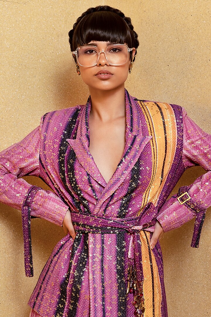 Berry Pink Printed Pant Set by Nikita Mhaisalkar at Pernia's Pop Up Shop