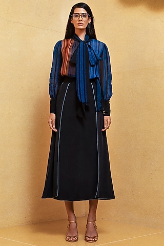 Midnight Blue Crepe Skirt by Nikita Mhaisalkar