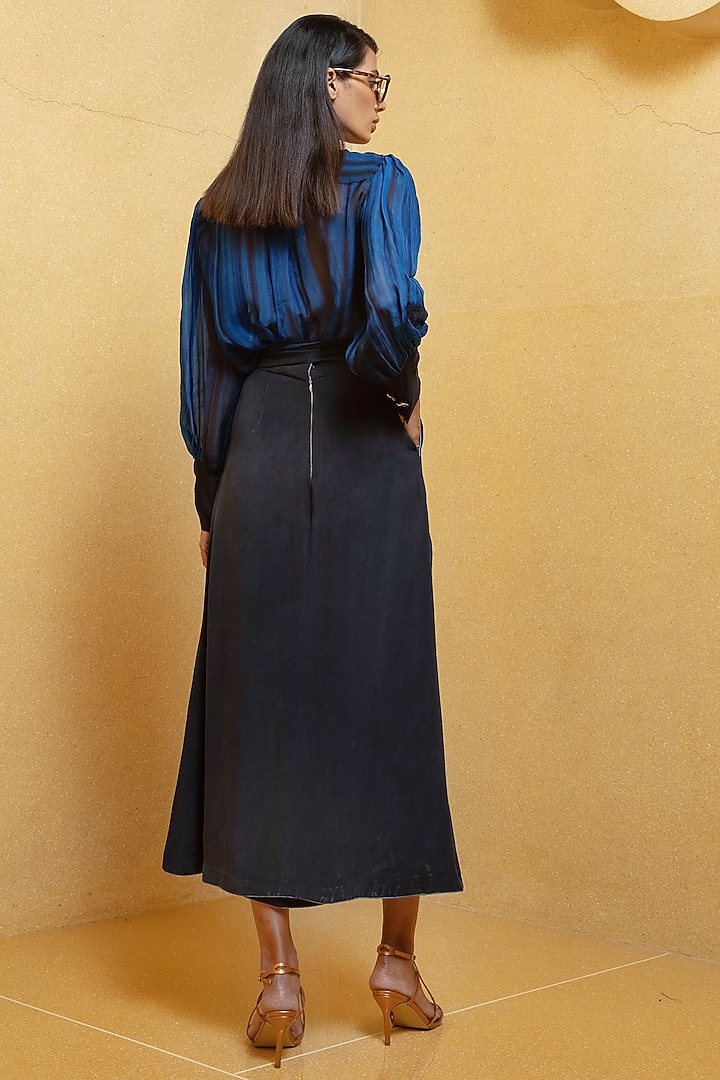 Midnight Blue Crepe Skirt by Nikita Mhaisalkar at Pernia's Pop Up Shop