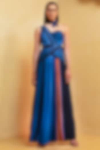 Midnight & Teal Blue One-Shoulder Party Wear Dress by Nikita Mhaisalkar at Pernia's Pop Up Shop