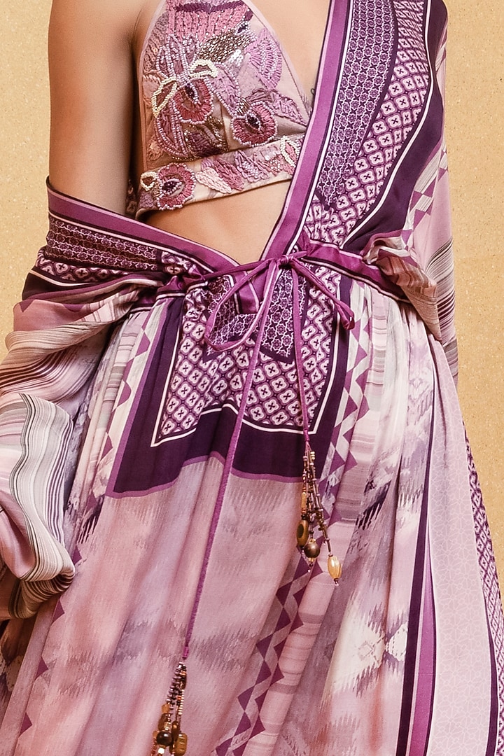Lilac Satin Printed Kaftan by Nikita Mhaisalkar at Pernia's Pop Up Shop