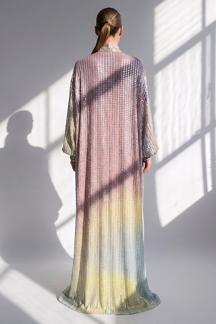 Purple Sheeted Georgette Embroidered Slip Party Wear Dress with Jacket by Nikita Mhaisalkar at Pernia's Pop Up Shop