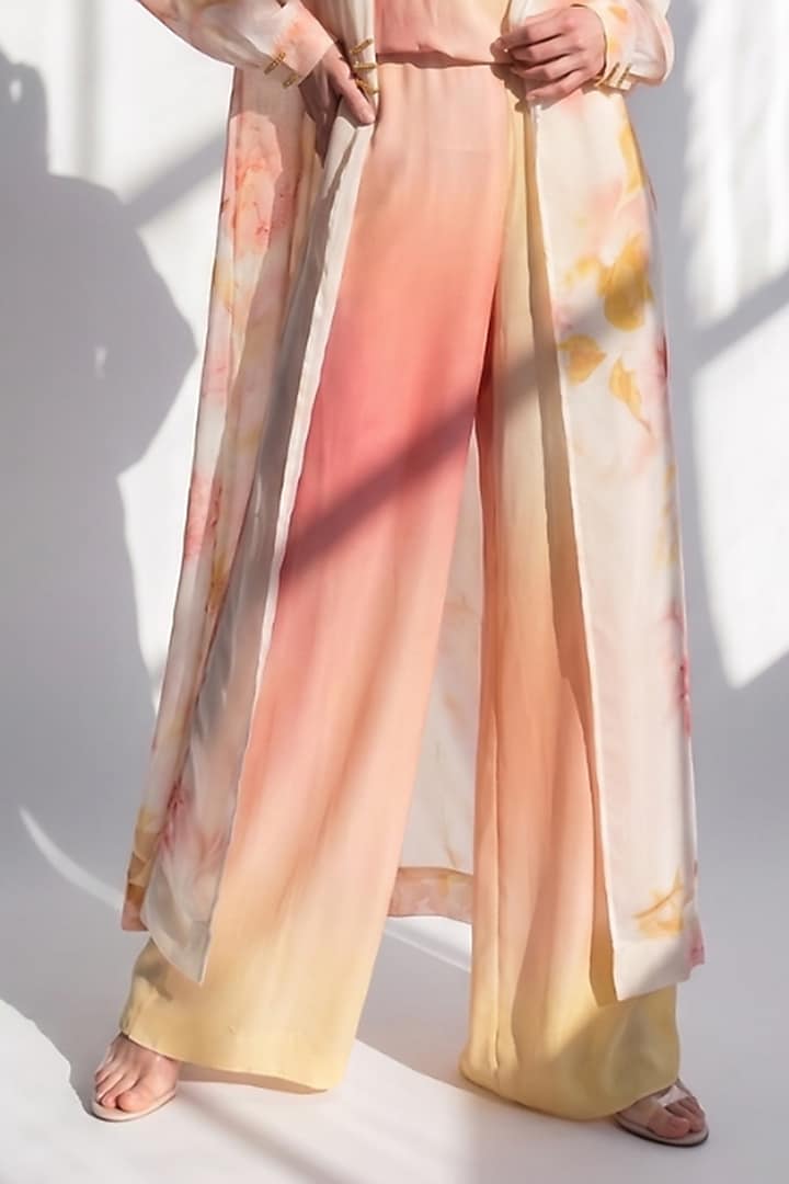 White & Pink Pure Georgette Jumpsuit with Printed Trench by Nikita Mhaisalkar at Pernia's Pop Up Shop