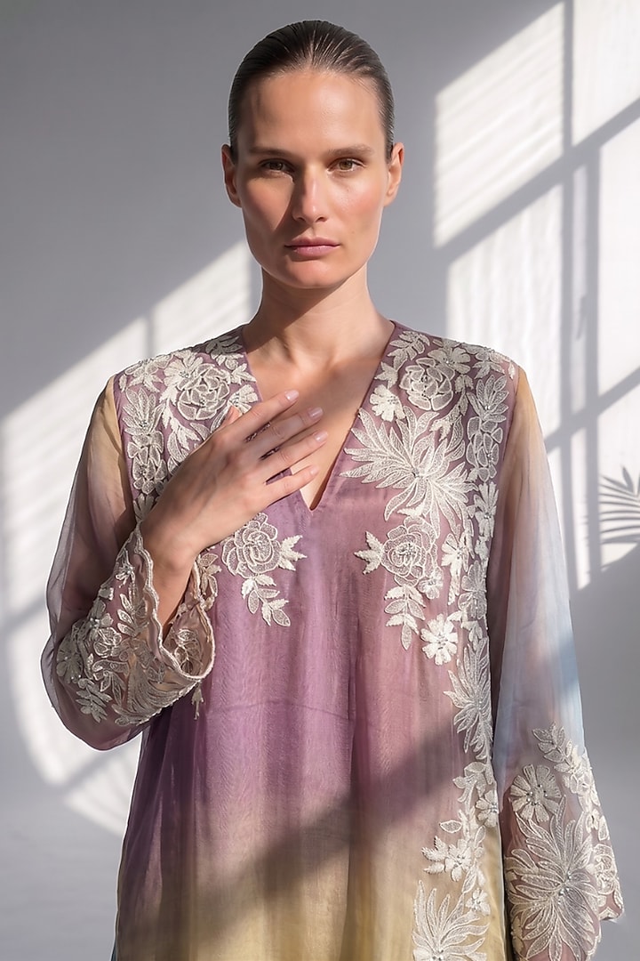 Purple Silk Organza Thread Embroidered Kurta Set by Nikita Mhaisalkar at Pernia's Pop Up Shop