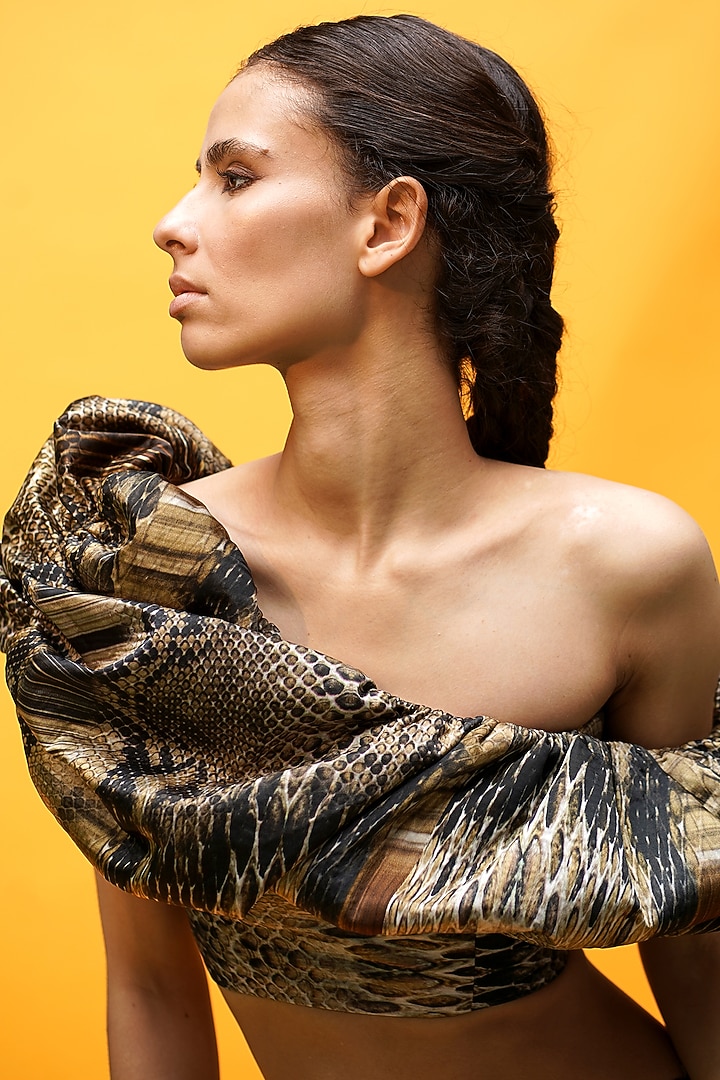 Gold Printed Off-Shoulder Top by Nikita Mhaisalkar at Pernia's Pop Up Shop