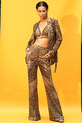 Brown Printed Pant Set by Nikita Mhaisalkar