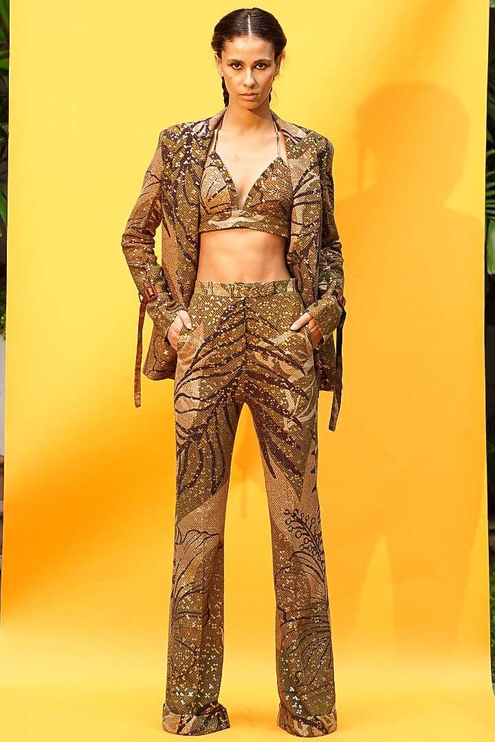 Brown Printed Pant Set by Nikita Mhaisalkar at Pernia's Pop Up Shop
