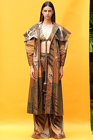 Brown Printed Broad Pants by Nikita Mhaisalkar