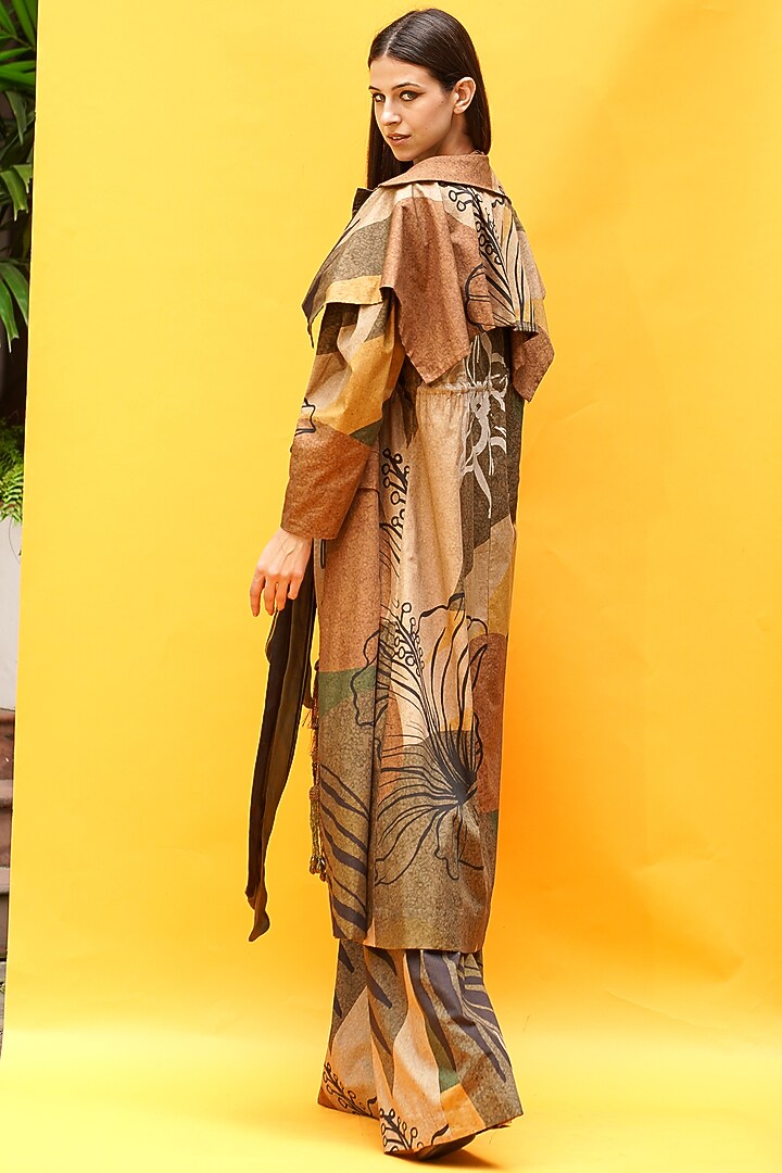Brown Printed Cape Trench by Nikita Mhaisalkar at Pernia's Pop Up Shop