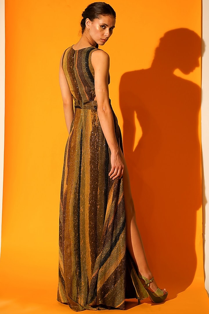 Green Printed Maxi Party Wear Dress by Nikita Mhaisalkar at Pernia's Pop Up Shop