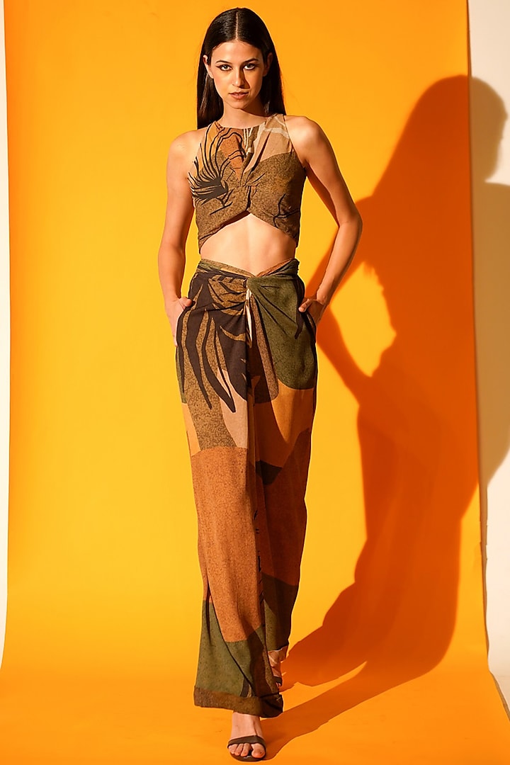 Brown Printed Pant Set by Nikita Mhaisalkar