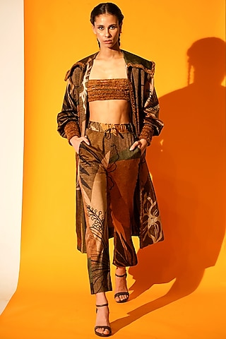 Brown Printed Jacket Set by Nikita Mhaisalkar