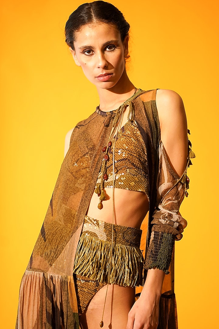 Brown Printed Bikini Set by Nikita Mhaisalkar at Pernia's Pop Up Shop