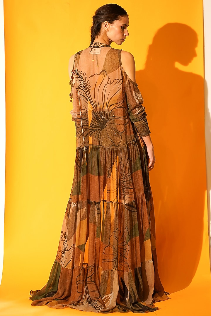 Brown Printed Shoulder Cape by Nikita Mhaisalkar at Pernia's Pop Up Shop