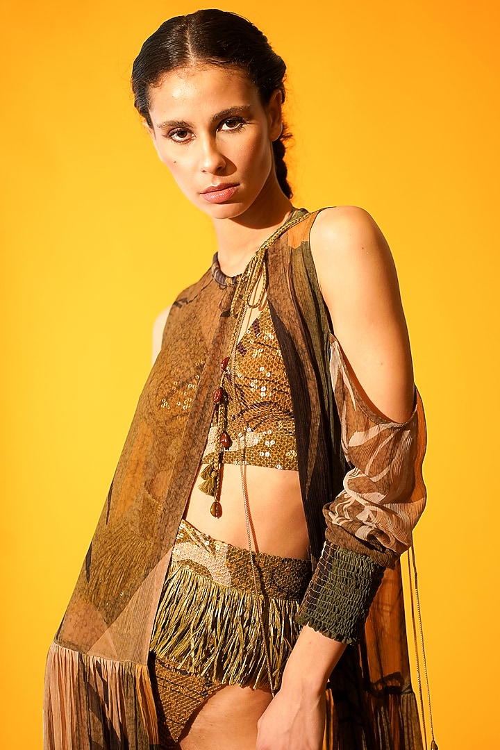 Brown Printed Shoulder Cape by Nikita Mhaisalkar at Pernia's Pop Up Shop