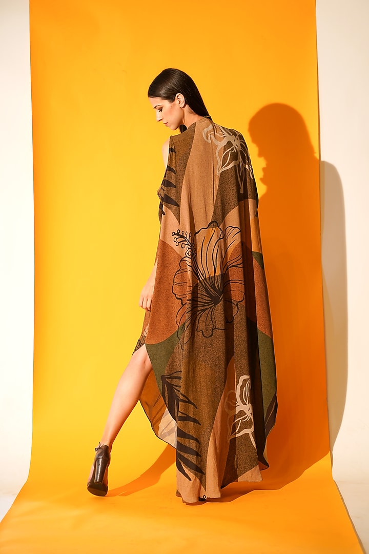Brown Double Georgette Kaftan by Nikita Mhaisalkar at Pernia's Pop Up Shop