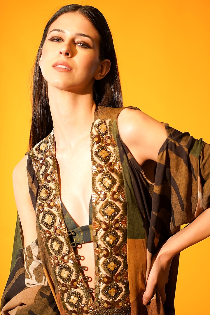 Brown Double Georgette Kaftan by Nikita Mhaisalkar at Pernia's Pop Up Shop