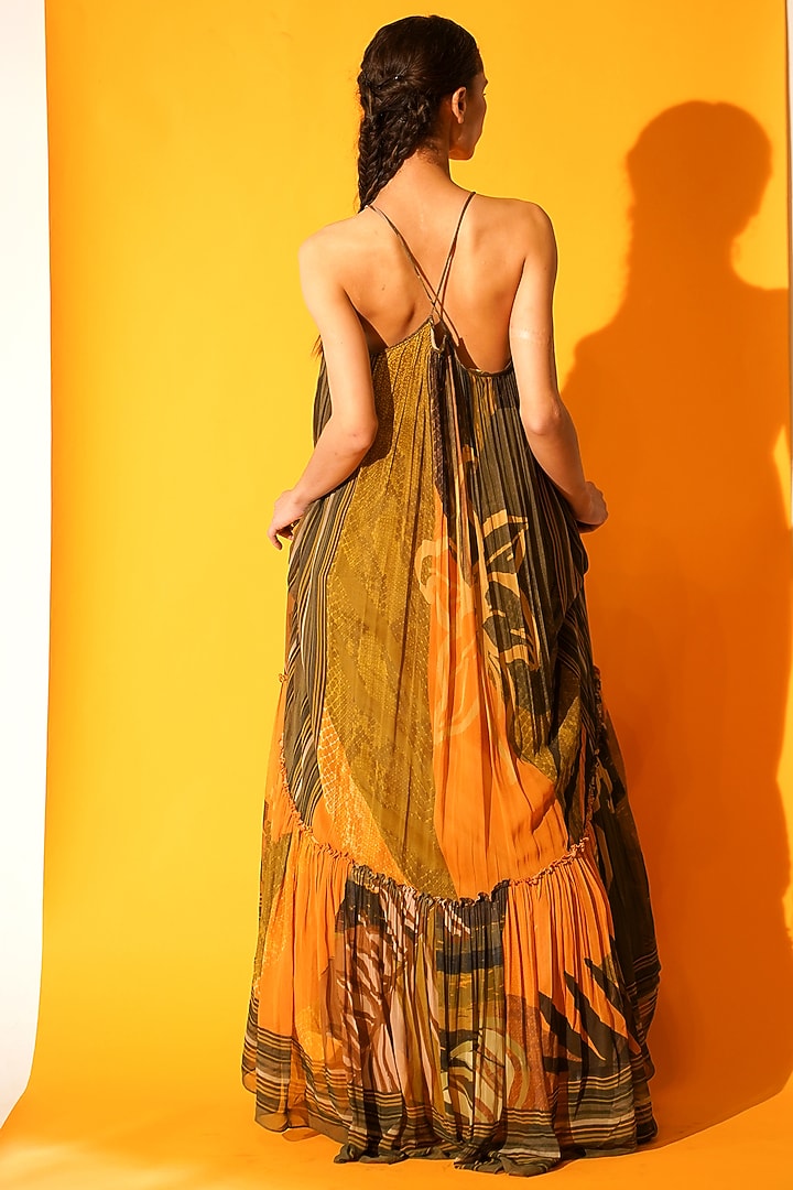 Tropical Mustard Printed Maxi Cocktail Dress by Nikita Mhaisalkar at Pernia's Pop Up Shop