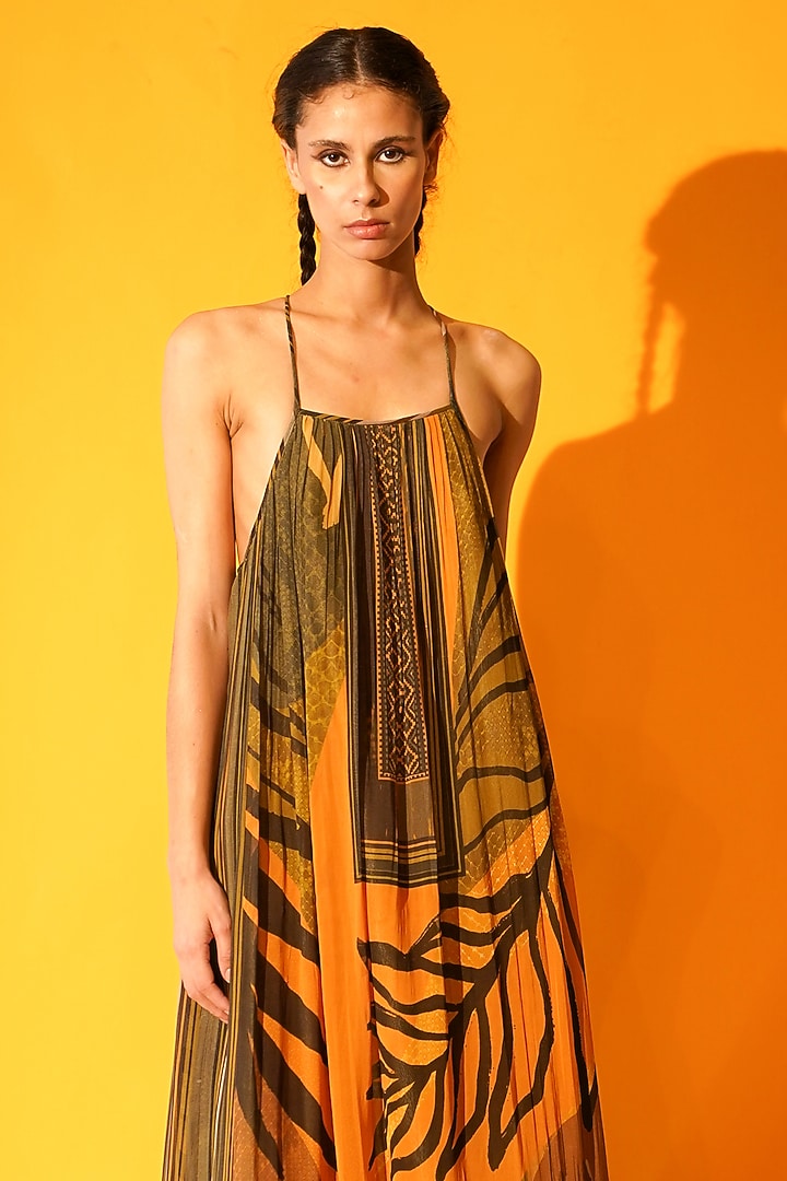 Tropical Mustard Printed Maxi Cocktail Dress by Nikita Mhaisalkar at Pernia's Pop Up Shop