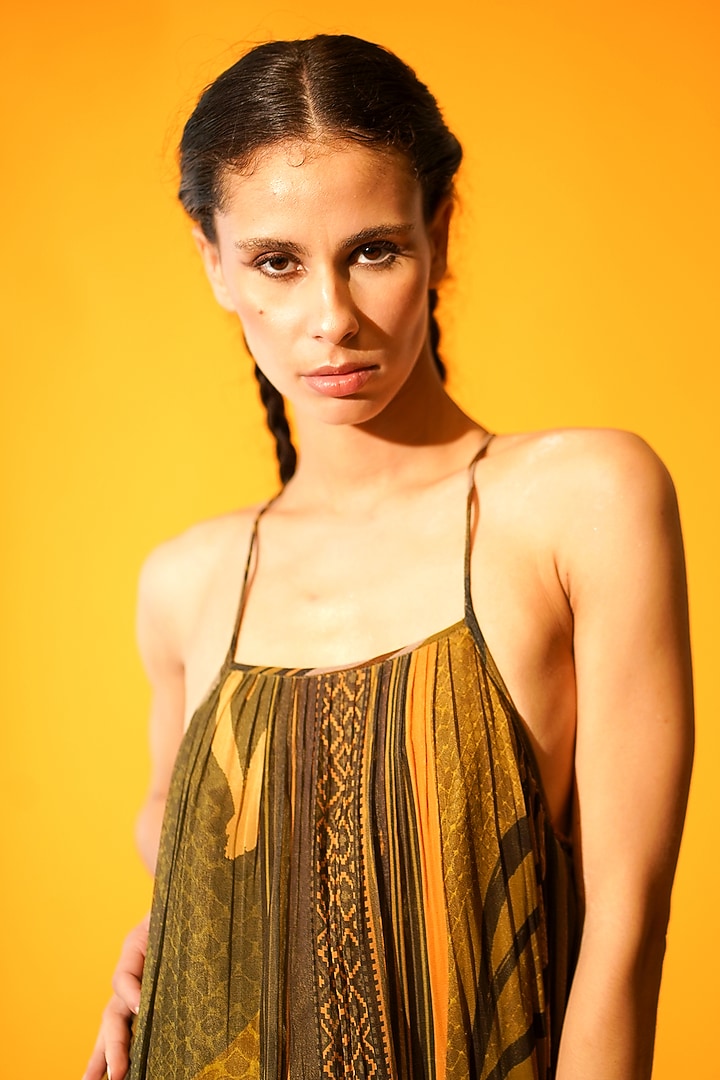 Tropical Mustard Printed Maxi Cocktail Dress by Nikita Mhaisalkar at Pernia's Pop Up Shop