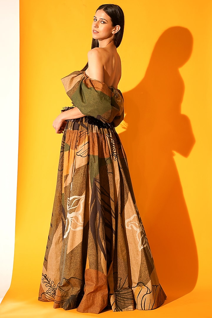 Tropical Brown Printed Cocktail Dress by Nikita Mhaisalkar at Pernia's Pop Up Shop