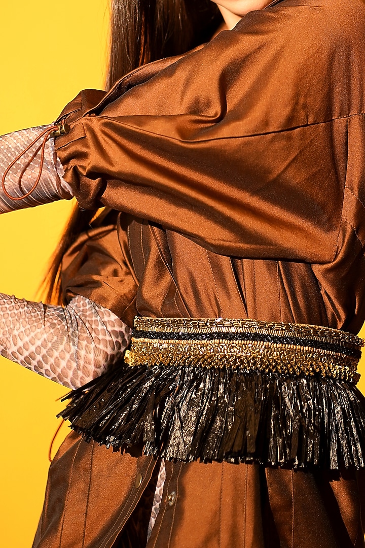 Black Tulle Hand Embroidered Belt by Nikita Mhaisalkar at Pernia's Pop Up Shop