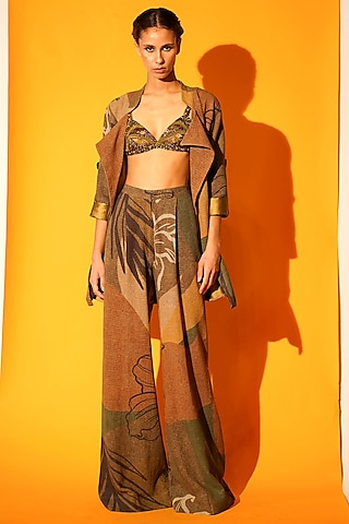Brown Hand Embroidered Bralette by Nikita Mhaisalkar