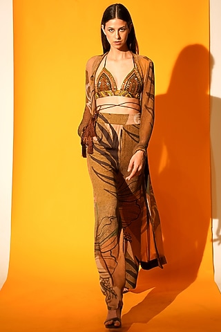 Brown Hand Embroidered Bralette by Nikita Mhaisalkar