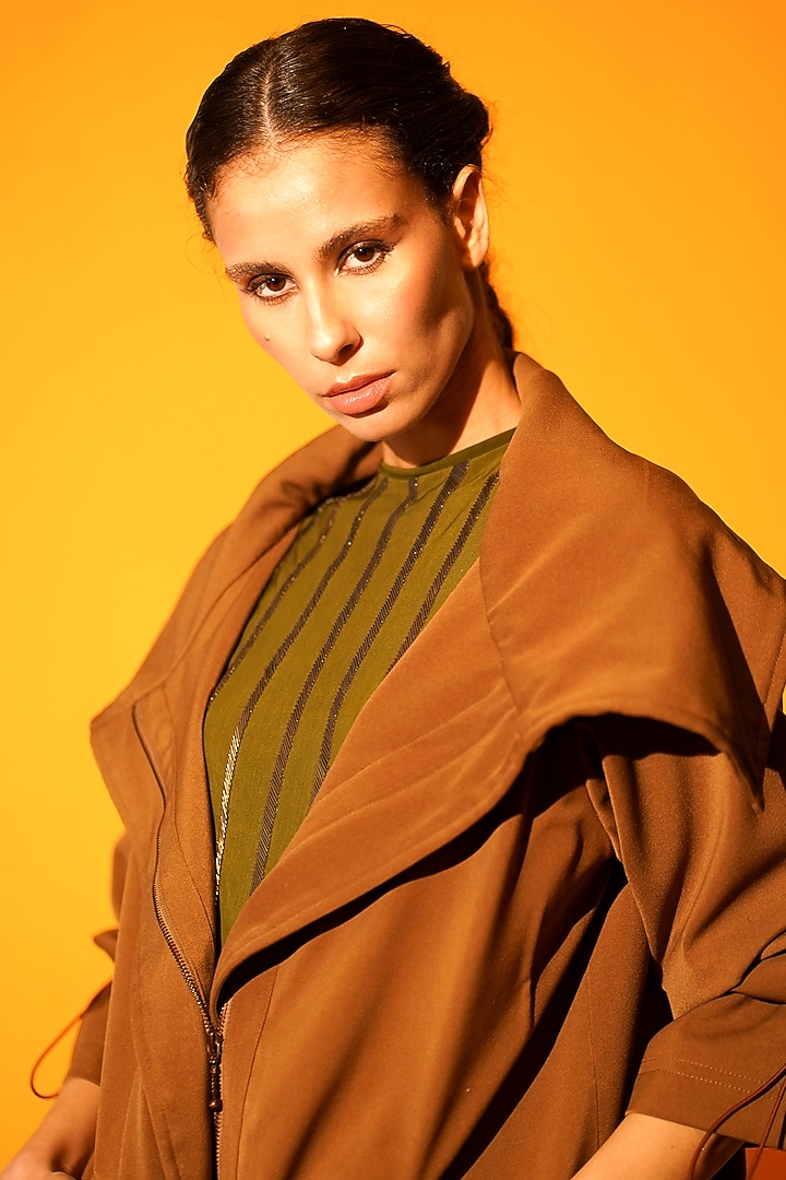 Olive Green Hand Embroidered Bodysuit by Nikita Mhaisalkar at Pernia's Pop Up Shop