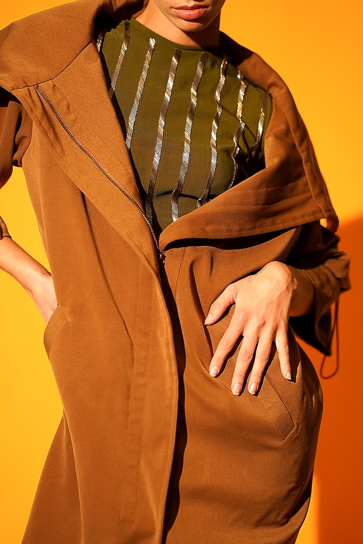 Olive Green Hand Embroidered Bodysuit by Nikita Mhaisalkar at Pernia's Pop Up Shop