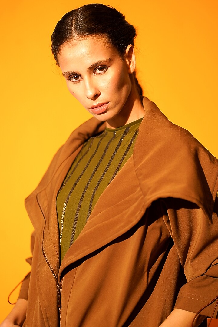 Tan Luxe Suiting Jacket by Nikita Mhaisalkar at Pernia's Pop Up Shop