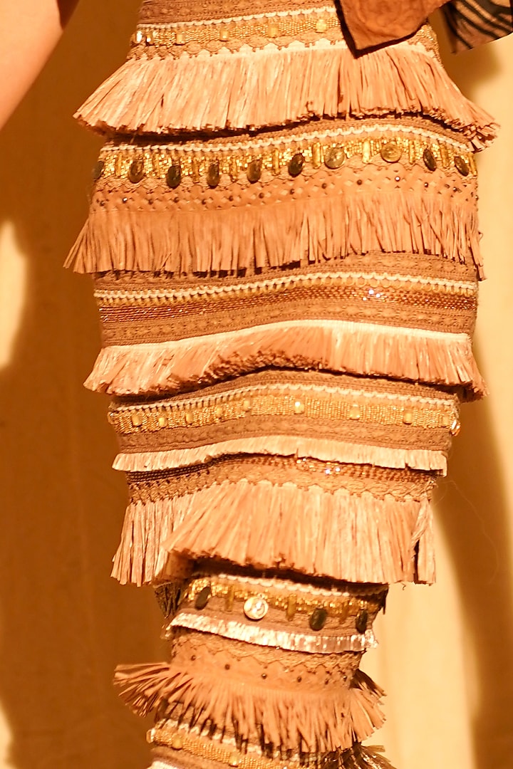 Beige Hand Embroidered Skirt by Nikita Mhaisalkar