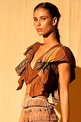 Tropical Brown Printed Top by Nikita Mhaisalkar