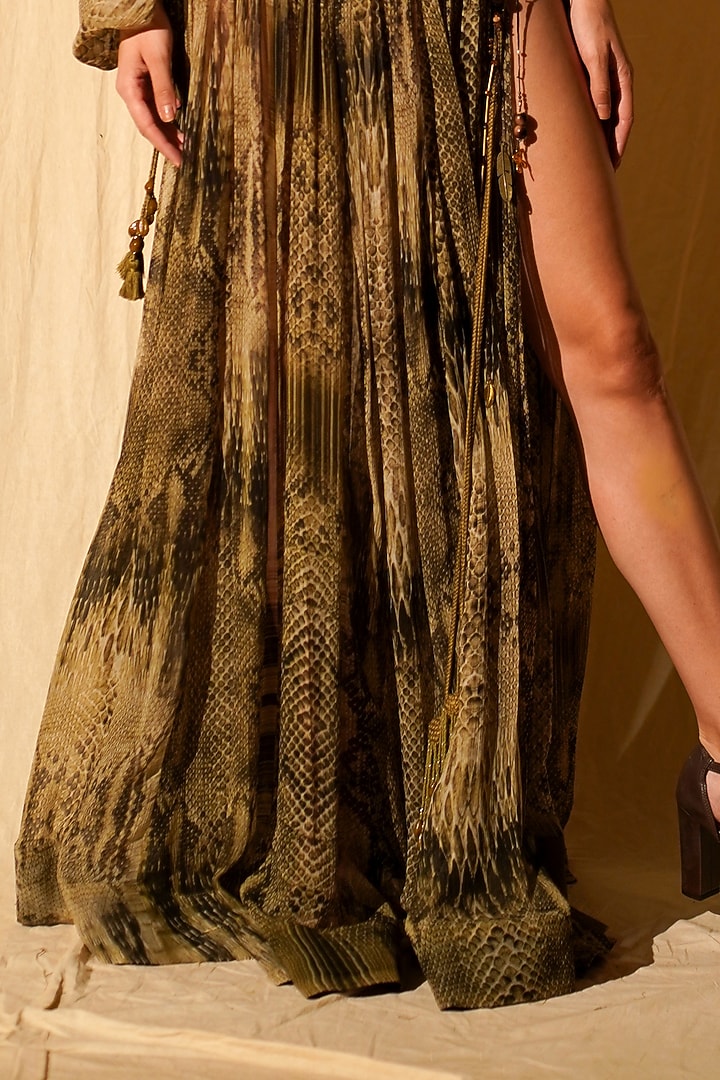 Green Printed Party Wear Dress by Nikita Mhaisalkar at Pernia's Pop Up Shop