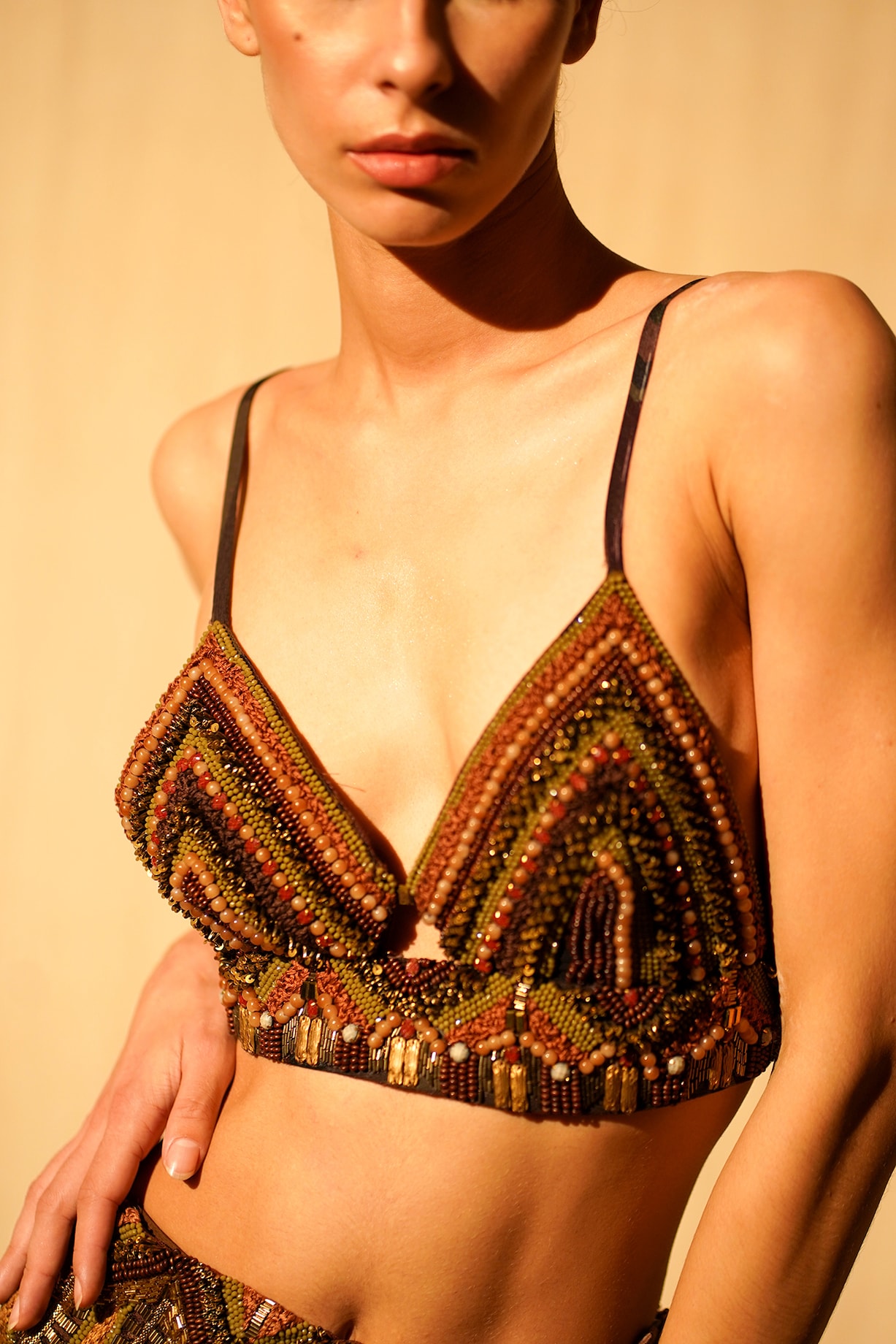 Brown Tulle Bralette Design by Nikita Mhaisalkar at Pernia's Pop
