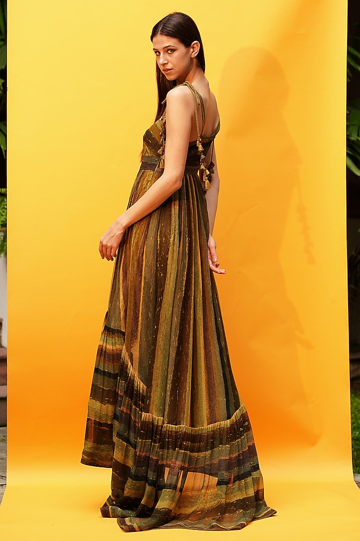 Green Chiffon Printed Party Wear Dress by Nikita Mhaisalkar at Pernia's Pop Up Shop