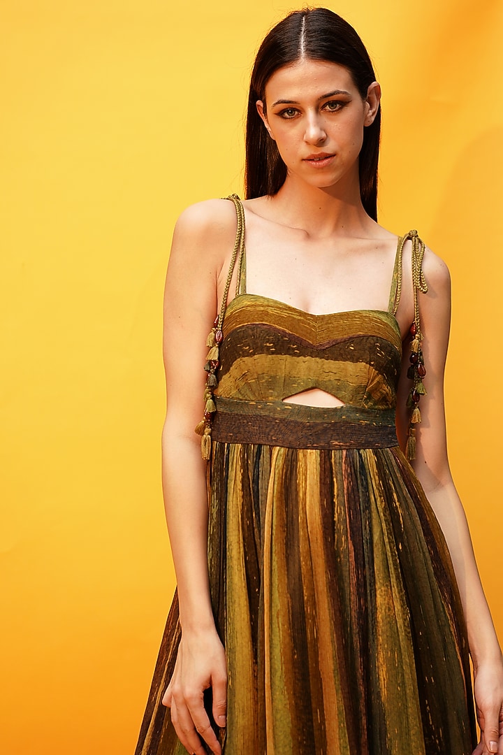 Green Chiffon Printed Party Wear Dress by Nikita Mhaisalkar at Pernia's Pop Up Shop