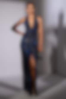 Blue Lycra Galaxy Printed Corset Bodycon Dress by Nikita Mhaisalkar