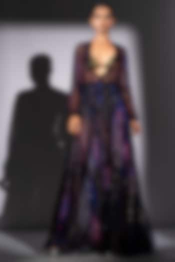 Purple Lurex Chiffon Galaxy Printed Maxi Party Wear Dress by Nikita Mhaisalkar at Pernia's Pop Up Shop