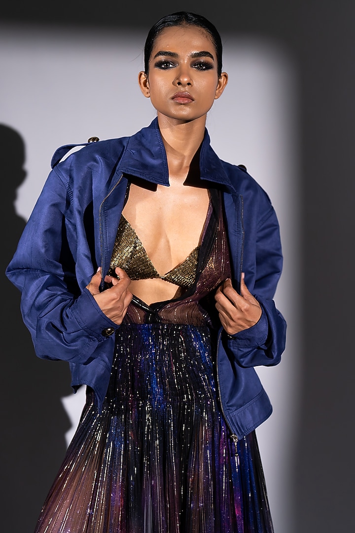 Purple Faux Suede Bomber Jacket by Nikita Mhaisalkar at Pernia's Pop Up Shop