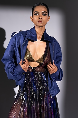 Purple Faux Suede Bomber Jacket by Nikita Mhaisalkar