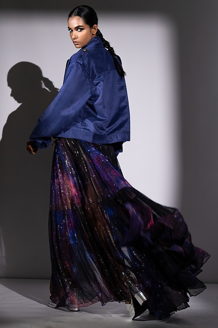 Purple Faux Suede Bomber Jacket by Nikita Mhaisalkar at Pernia's Pop Up Shop