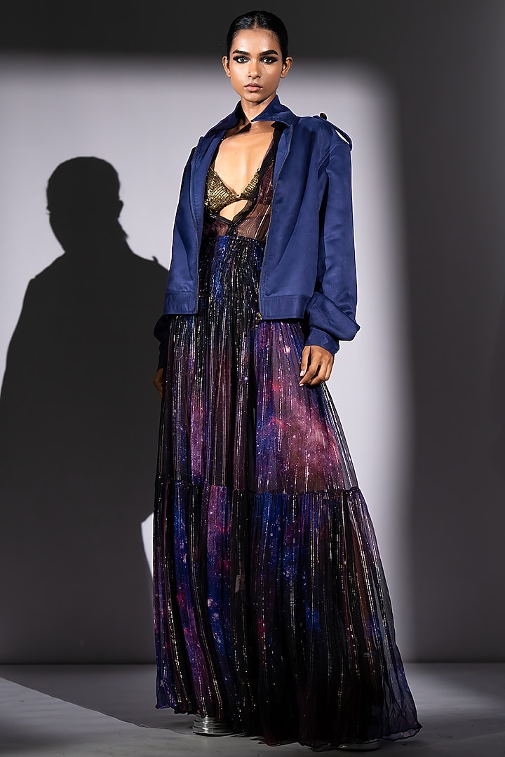 Purple Faux Suede Bomber Jacket by Nikita Mhaisalkar at Pernia's Pop Up Shop