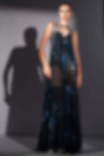 Blue Lurex Galaxy Printed Tube Maxi Party Wear Dress by Nikita Mhaisalkar at Pernia's Pop Up Shop