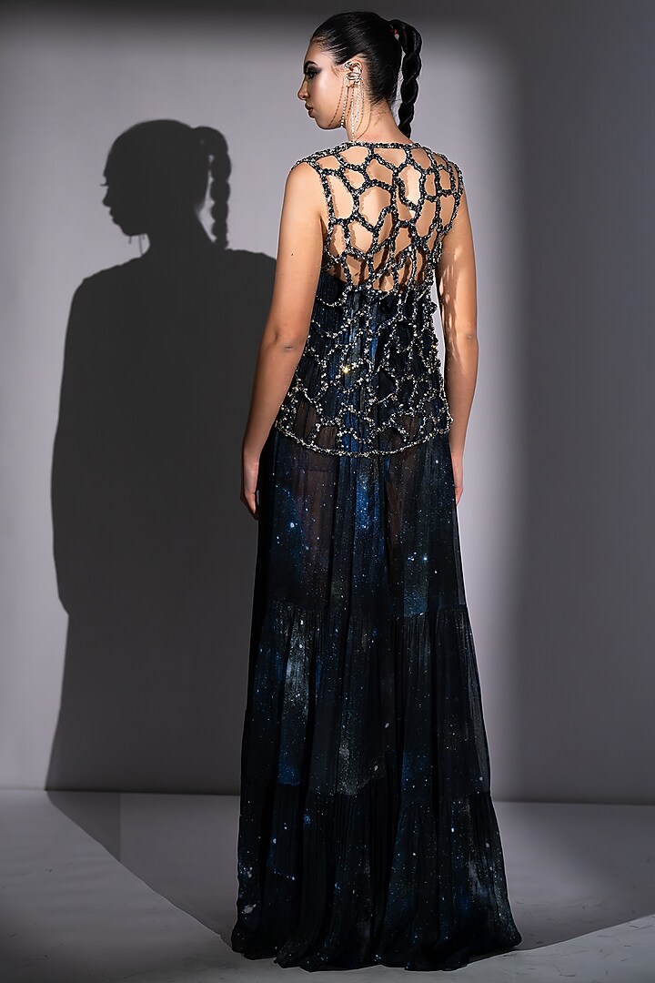 Blue Lurex Galaxy Printed Tube Maxi Party Wear Dress by Nikita Mhaisalkar at Pernia's Pop Up Shop