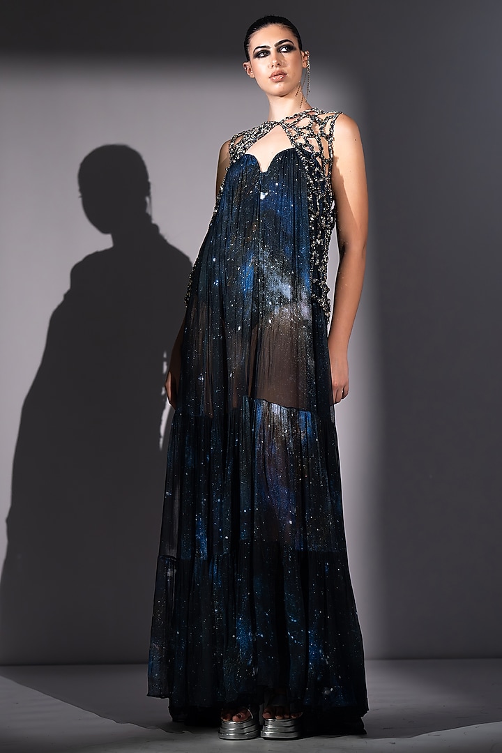 Silver Tulle Embroidered Gilet by Nikita Mhaisalkar at Pernia's Pop Up Shop