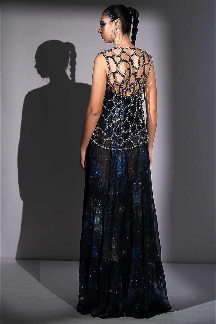 Silver Tulle Embroidered Gilet by Nikita Mhaisalkar at Pernia's Pop Up Shop