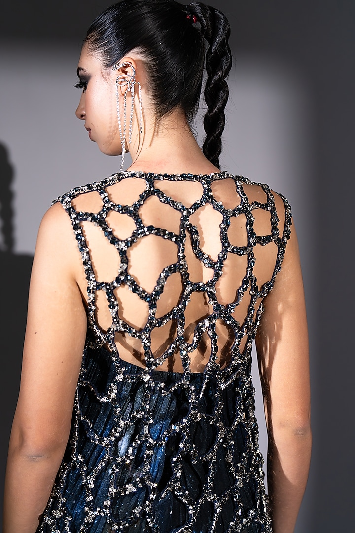 Silver Tulle Embroidered Gilet by Nikita Mhaisalkar at Pernia's Pop Up Shop