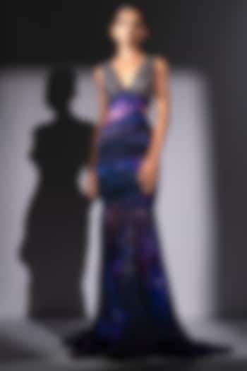 Purple Pure Georgette Cluster Embroidered Cut-Out Maxi Party Wear Dress by Nikita Mhaisalkar at Pernia's Pop Up Shop