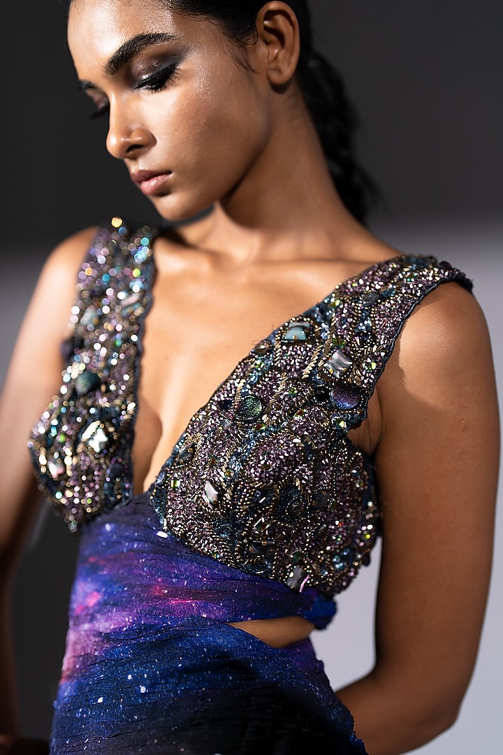 Purple Pure Georgette Cluster Embroidered Cut-Out Maxi Party Wear Dress by Nikita Mhaisalkar at Pernia's Pop Up Shop